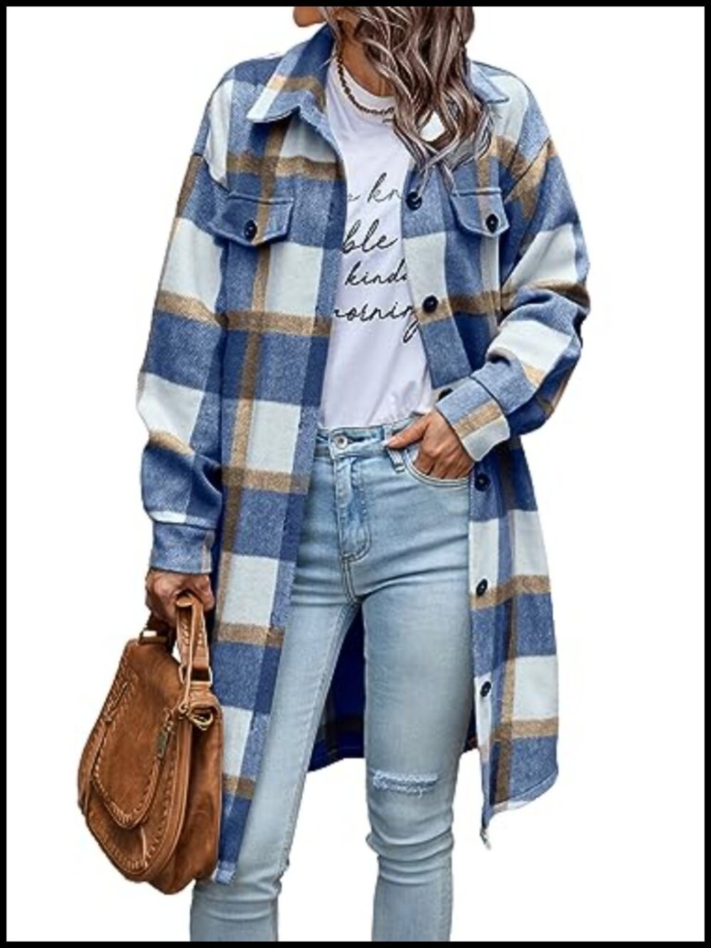 PRETTYGARDEN Wool Blend Plaid Shacket Button Down Oversized Flannel Shirt